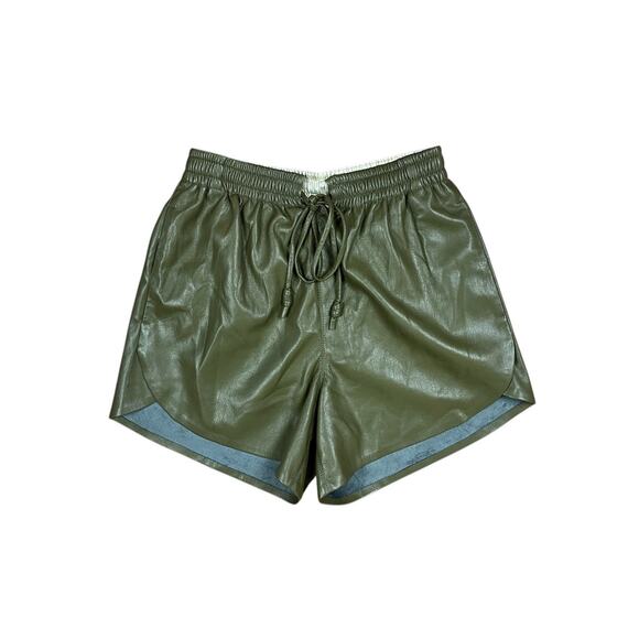 Nanushka Janna Vegan Leather Drawstring Shorts In Olive Green Designer Size XS - Picture 4 of 9